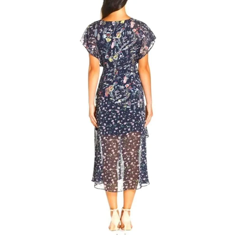 Anthropologie Foxiedox “Carolina” Navy Blue Floral Layered Semi-Sheer Midi (2) - Picture 5 of 16
